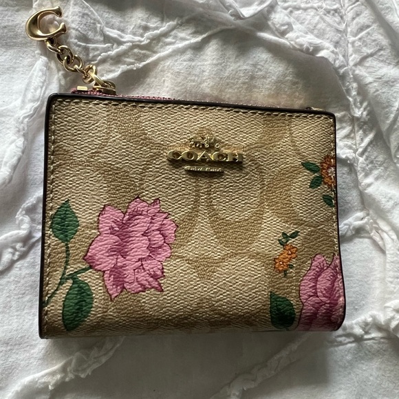 Coach Handbags - COACH -  Floral Zip Wallet in Pink and Tan